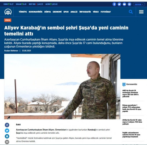Türkiyə mediası Prezident İlham Əliyevin Şuşaya səfərini geniş işıqlandırıb<font color=red> - FOTOLAR</font>