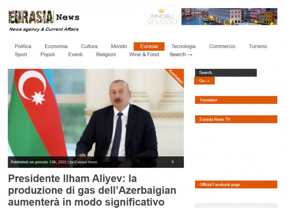 Prezident İlham Əliyevin Azərbaycan televiziya kanallarına müsahibəsi İtaliyanın mətbuat orqanları tərəfindən işıqlandırılıb<font color=red> - FOTOLAR</font>