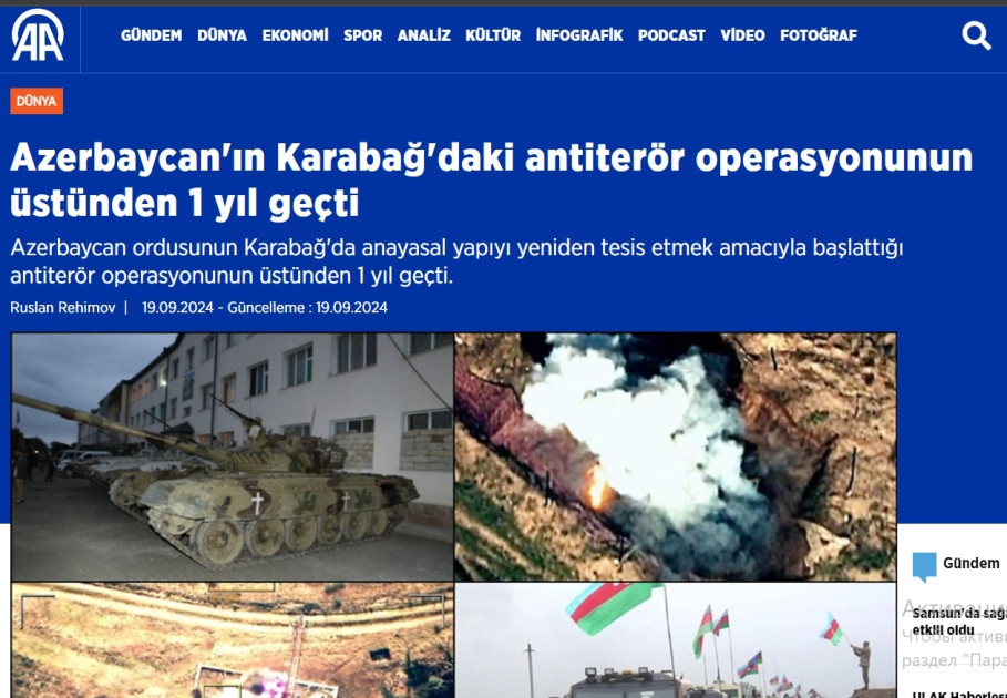 Türkiyə mediası: Qarabağda antiterror əməliyyatı Azərbaycanın gücünün daha bir nümayişi oldu<font color=red> - FOTOLAR</font>