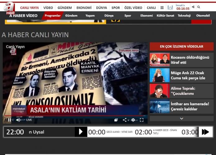 Türkiyənin “A Haber” telekanalı ASALA erməni terror təşkilatının törətdiyi terror aktlarından reportaj yayıb