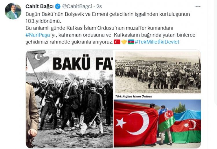Türkiyə səfiri Bakının azad olunması ilə bağlı paylaşım edib