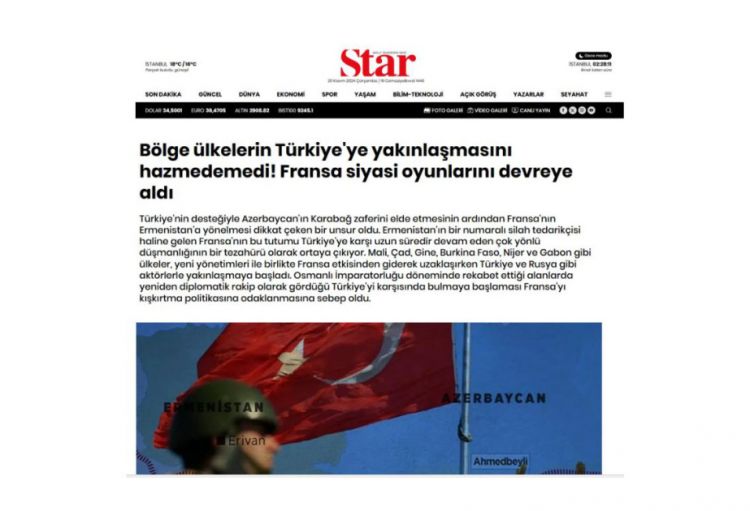 “Star” qəzeti: Fransa Cənubi Qafqazda Türkiyə və Britaniyanın maraqlarına zərər verməyə çalışır