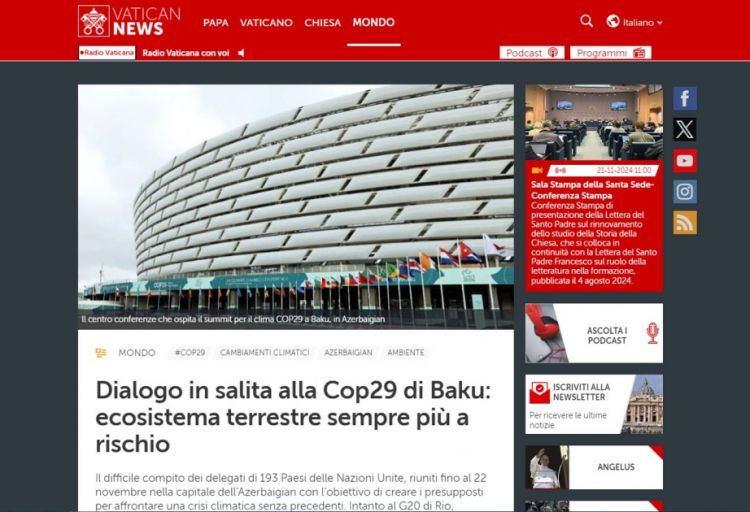 “Vatican News”: COP29-da misli görünməmiş iqlim böhranı ilə mübarizə yolları axtarılır