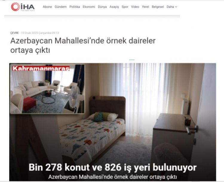 Türkiyə mediası Kahramanmaraşdakı “Azərbaycan” məhəlləsində ilk hazır mənzilləri nümayiş etdirib